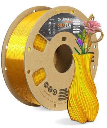 Overture Silk PLA 3D Printer Filament 1.75mm - Spool & Filament Close-up